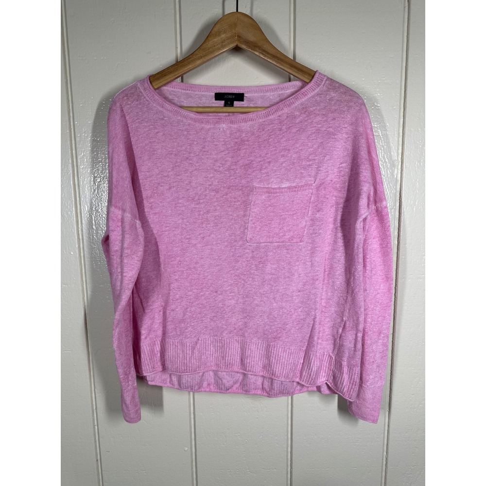 J.Crew Sweater Womens S Pink Pocket Crewneck Drop Shoulder Relaxed Knit Top